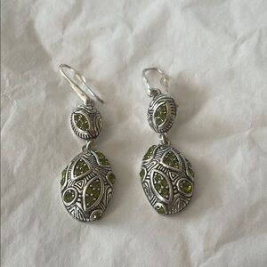 Elegant Silver and Green Dangle Earrings